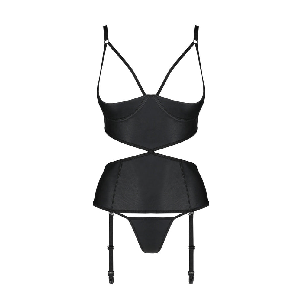 PE Jannies corset & thong with open cups black