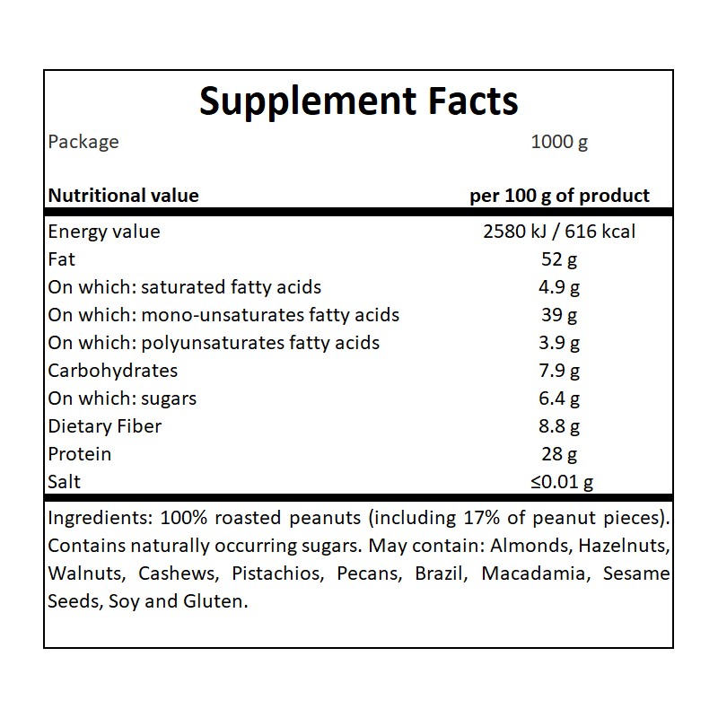 Peanut Butter 100% - 1000g - Crunchy x6
