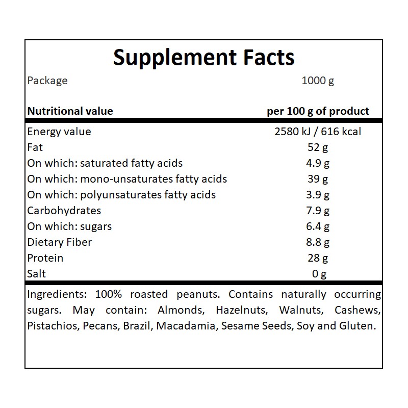 Peanut Butter 100% - 1000g - Smooth x12