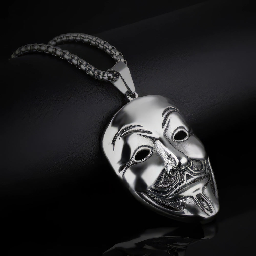 Anonymous V Vendetta Halskette, Edelstahl, Silber, 60 cm