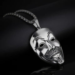 Anonymous V Vendetta Halskette, Edelstahl, Silber, 60 cm