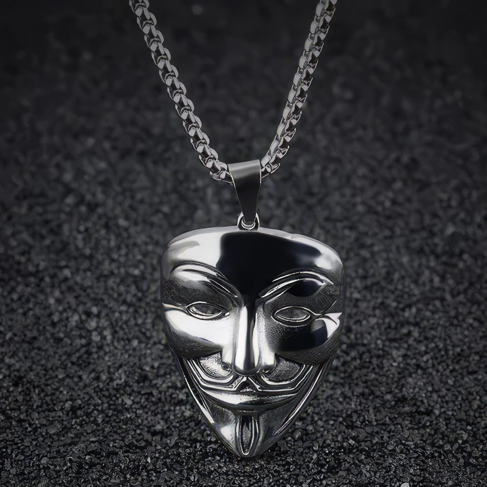 Anonymous V Vendetta Halskette, Edelstahl, Silber, 60 cm