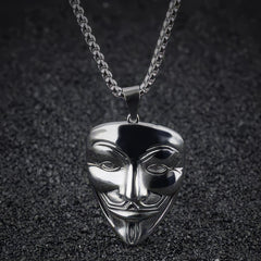 Anonymous V Vendetta Halskette, Edelstahl, Silber, 60 cm