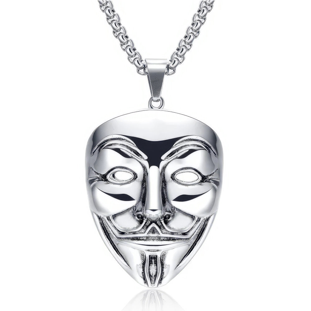 Anonymous V Vendetta Halskette, Edelstahl, Silber, 60 cm