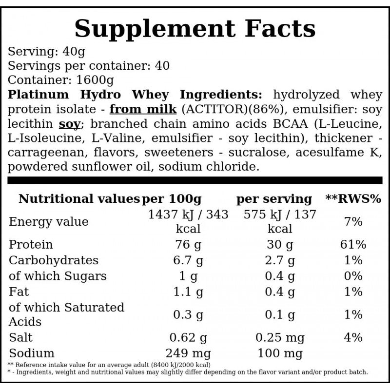 Platinum Hydro Whey - 1600g - Milk Chocolate