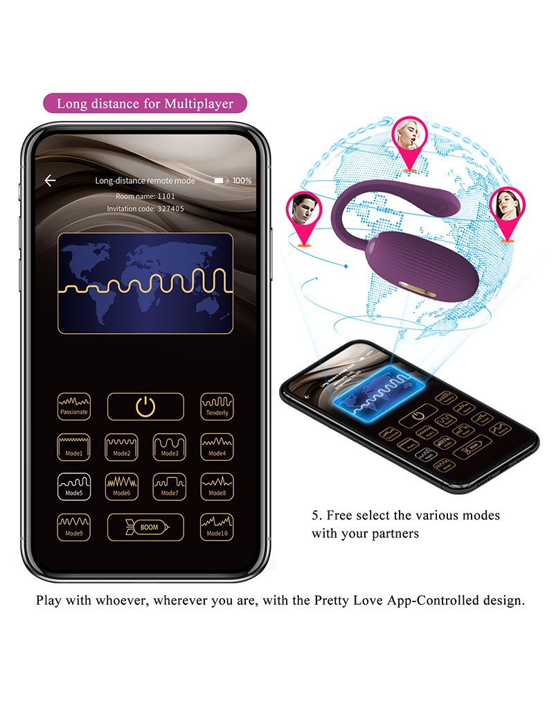 Pretty Love - Doreen - Wearable Electric Shock Vibrator mit App-Steuerung - Lila