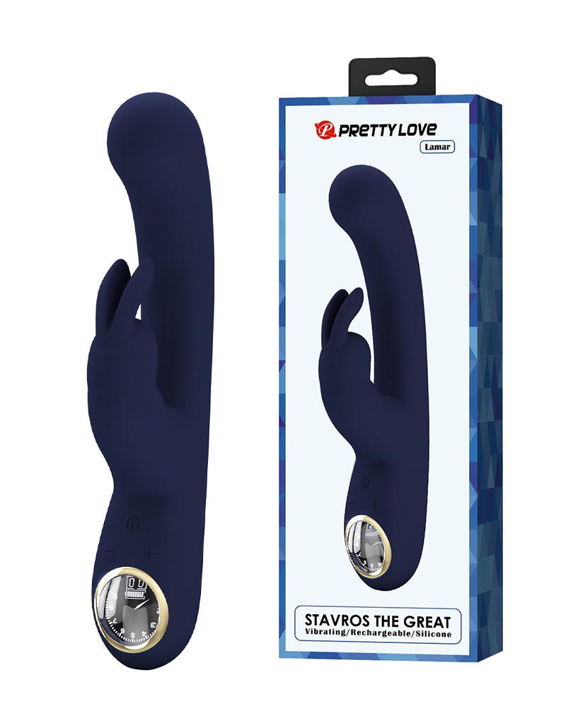 8: Pretty Love - Lamar - Rabbit-Vibrator mit digitaler LED-Anzeige - Dunkelblau
