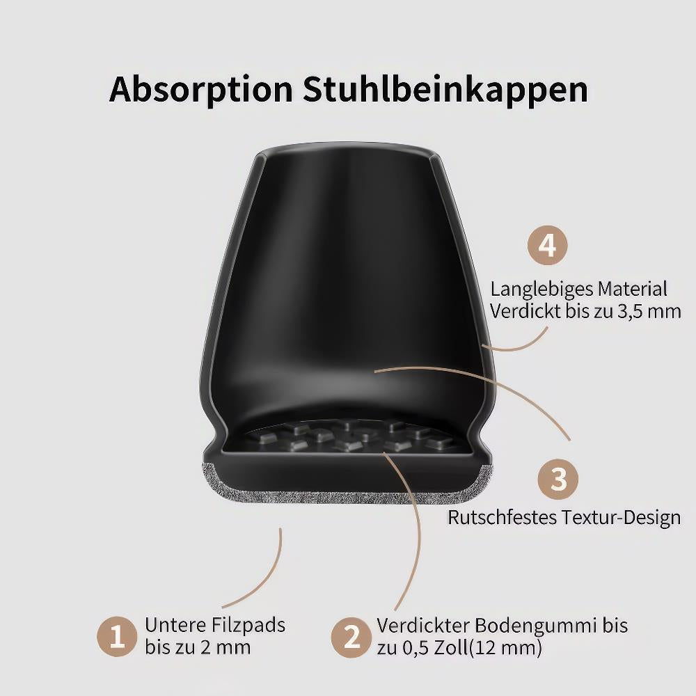 Profi Stuhlbein Silikon Filz Stulpen, 4er-Set, S, schwarz-grau