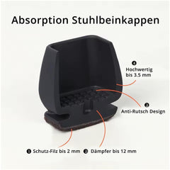 Profi Stuhlbein Silikon Filz Stulpen Quadrat, 4er-Set, Gr. S, schwarz