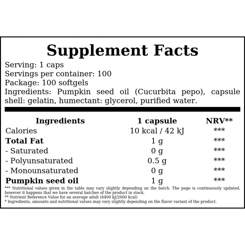 Pumpkin Seed Oil 1000mg - 100softgels