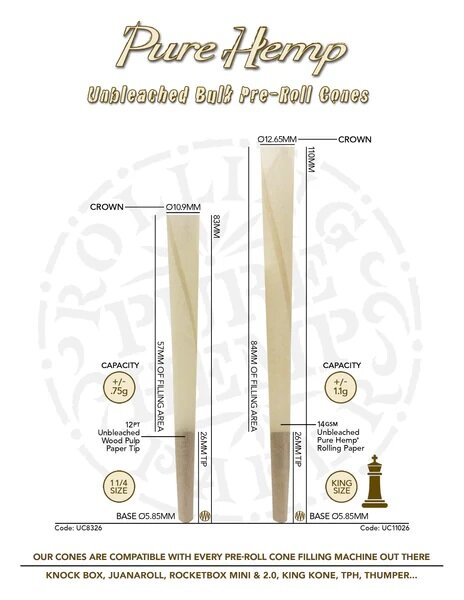 Pure Hemp - Unbleached Hemp Cones - King Size - Box - 1000 Stück