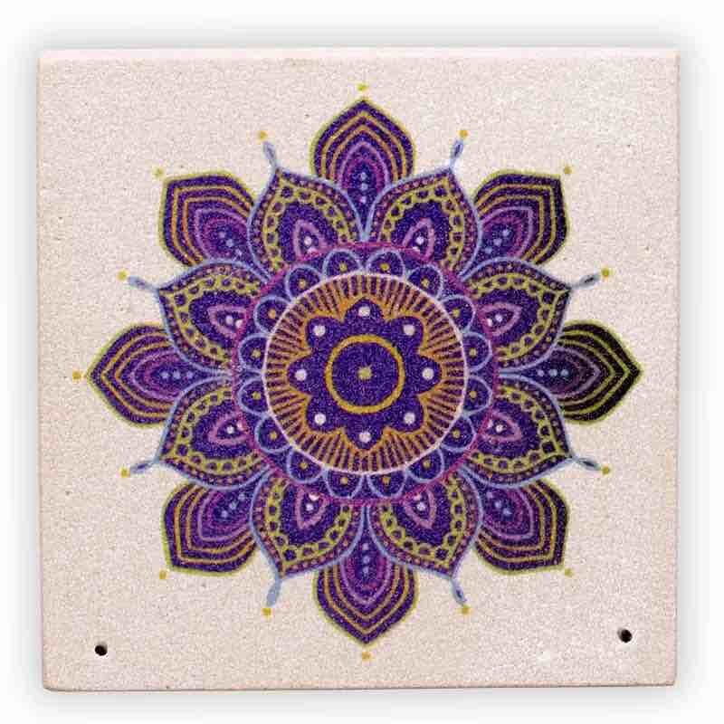 Räucherstäbchenhalter - Sandstein viereckig - Mandala Blume - 1 Stück