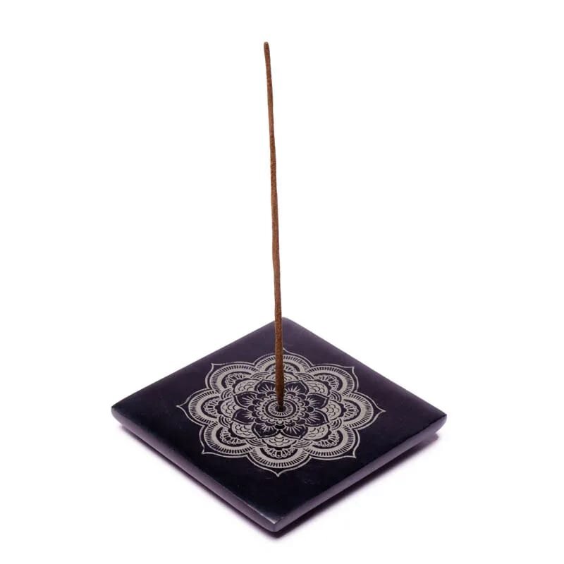Räucherstäbchenhalter - Speckstein viereckig - Mandala Blume - 1 Stück