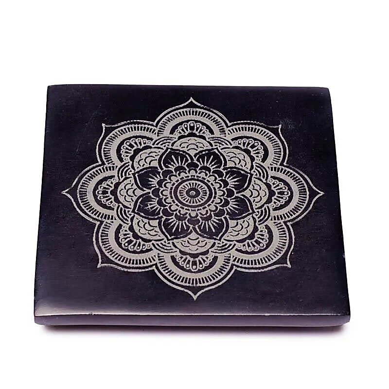 Räucherstäbchenhalter - Speckstein viereckig - Mandala Blume - 1 Stück