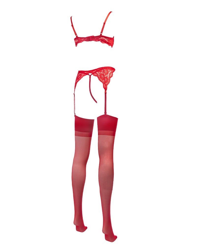 5: Amorable by Rimba - 1/2 Cup BH mit G-String, Strapsen und Strümpfen - Rot