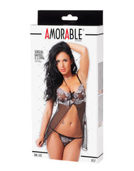 Amorable by Rimba - Babydoll mit G-String - One Size - Schwarz / Weiß
