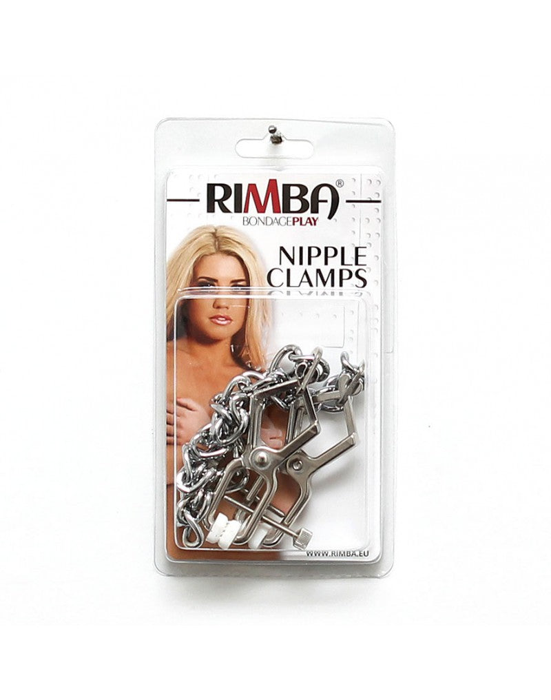 Rimba Bondage Play – Verstellbare Nippelklemmen mit Kette – Silber