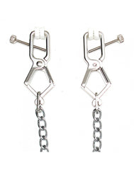 Rimba Bondage Play – Verstellbare Nippelklemmen mit Kette – Silber