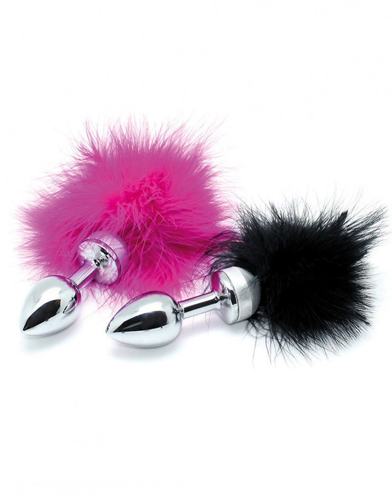 Rimba - Buttplug, KLEIN masiv Edelstahl mit pink Feder (unisex)