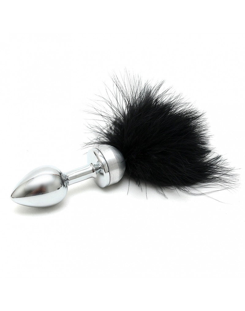 3: Rimba - Buttplug, KLEIN masiv Edelstahl mit schwartze Feder (unisex)