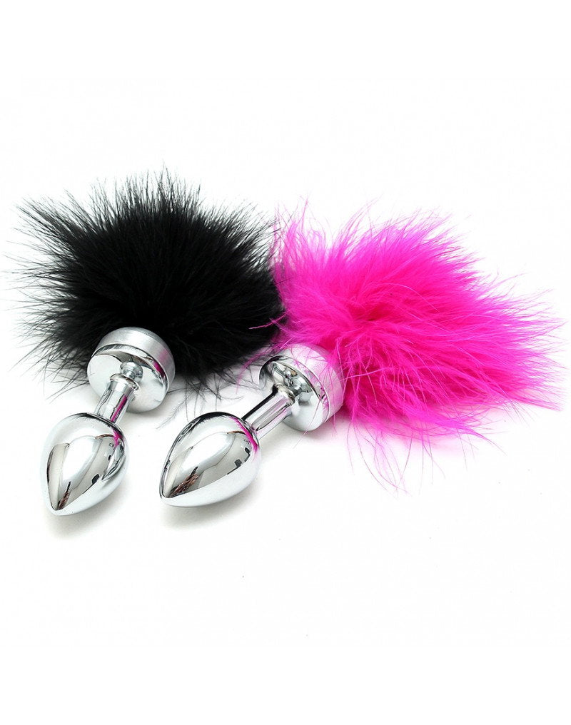 Rimba - Buttplug, KLEIN masiv Edelstahl mit pink Feder (unisex)