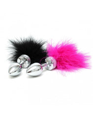 Rimba - Buttplug, KLEIN masiv Edelstahl mit pink Feder (unisex)