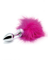 Rimba - Buttplug, KLEIN masiv Edelstahl mit pink Feder (unisex)