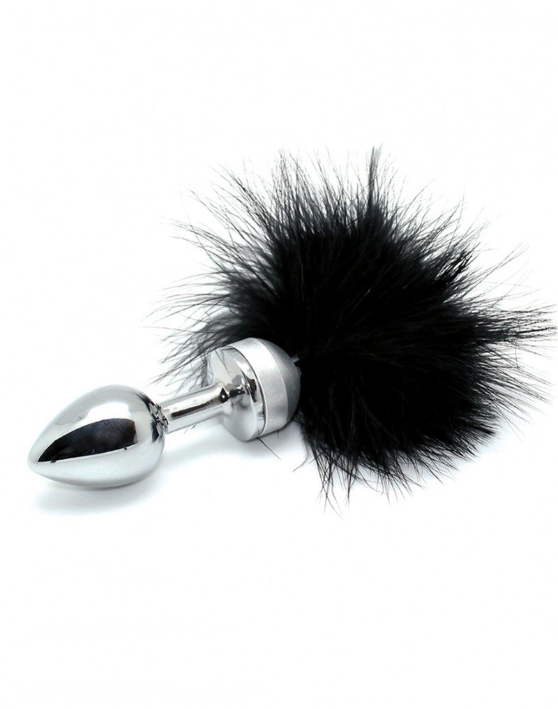 1: Rimba - Buttplug, KLEIN masiv Edelstahl mit schwartze Feder (unisex)