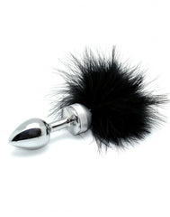 1: Rimba - Buttplug, KLEIN masiv Edelstahl mit schwartze Feder (unisex)