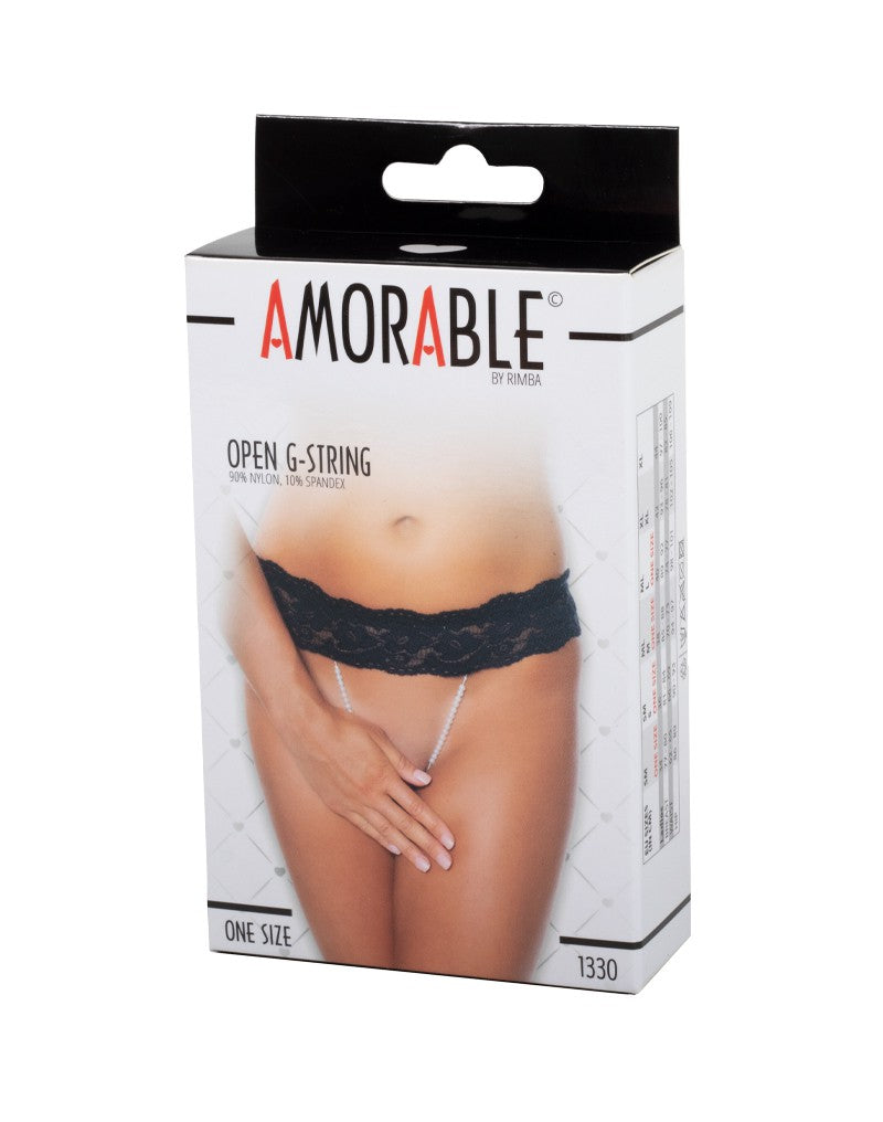 Amorable by Rimba - G-String mit Perlen - One Size - Schwarz