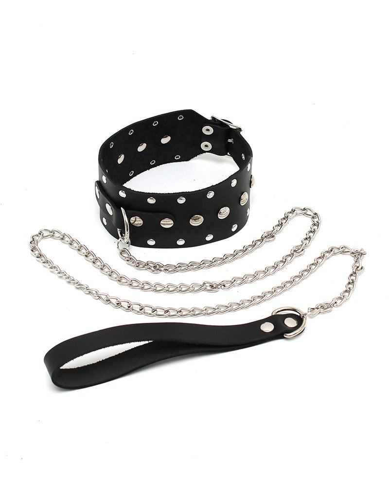 Rimba - Halsband mit Nieten und Hundenketten, verstellbar mit Schalle.