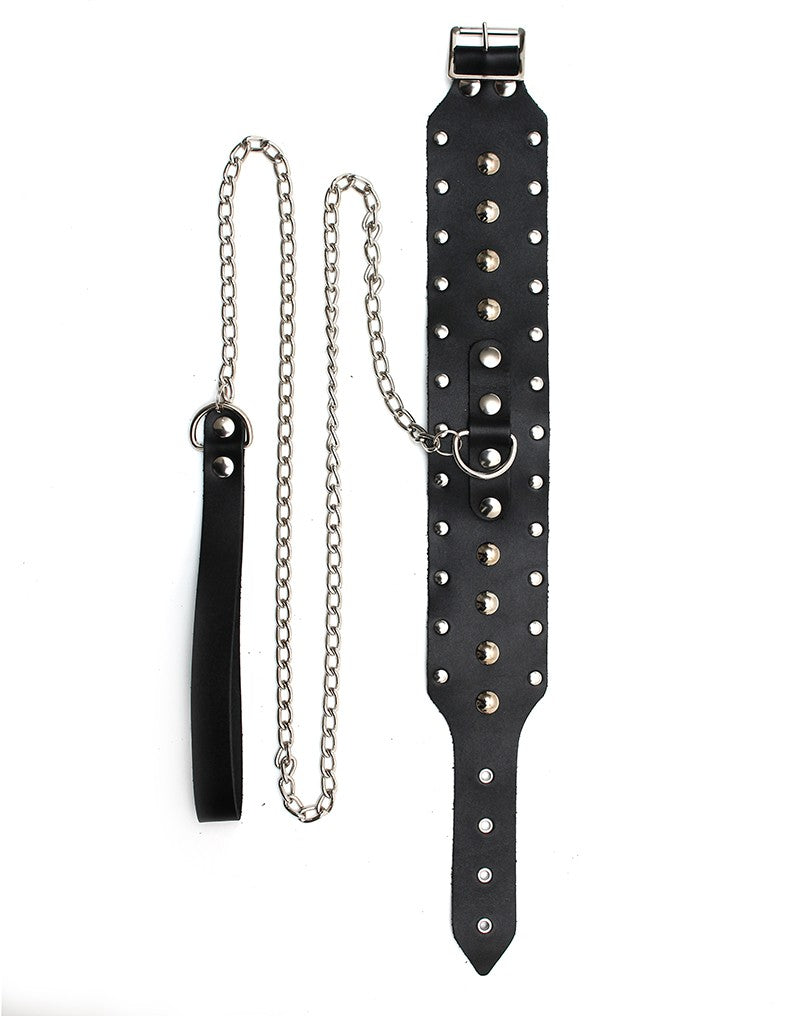 Rimba - Halsband mit Nieten und Hundenketten, verstellbar mit Schalle.