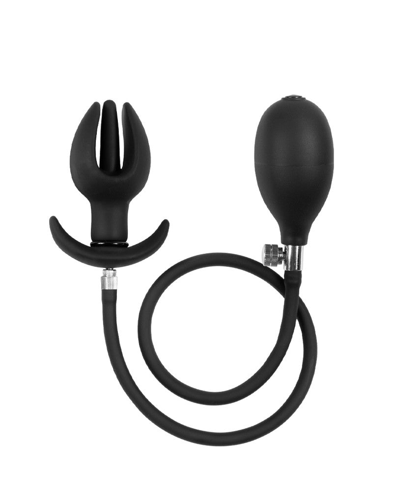 Rimba Latex Play - Aufblasbarer Anal Plug in Tulpenform mit Pumpe - Schwarz