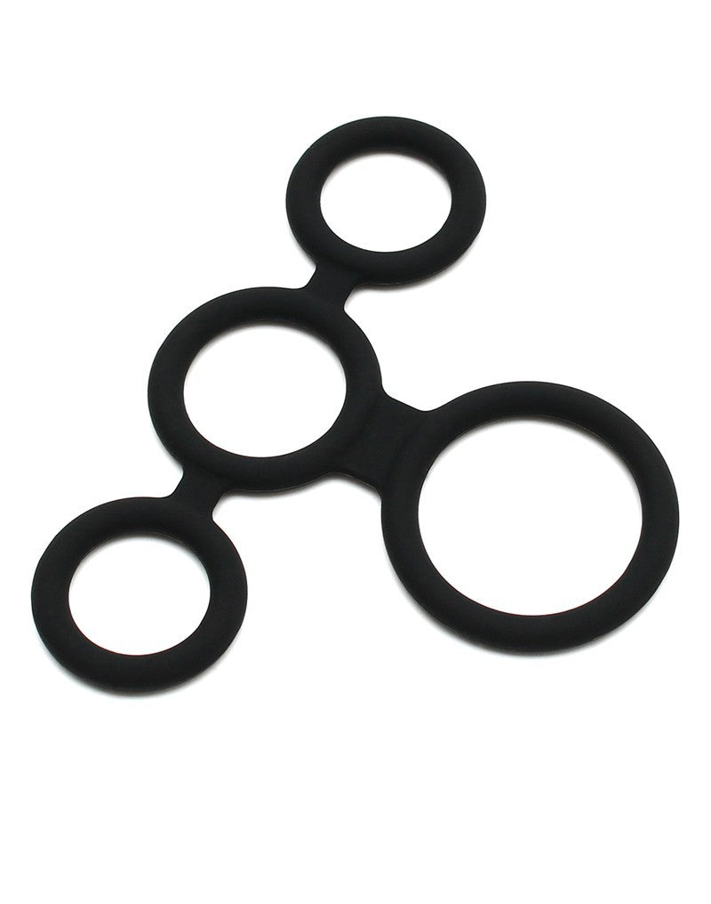 3: Rimba Latex Play - Quatro Cock Ring und Ball Splitter - Schwarz