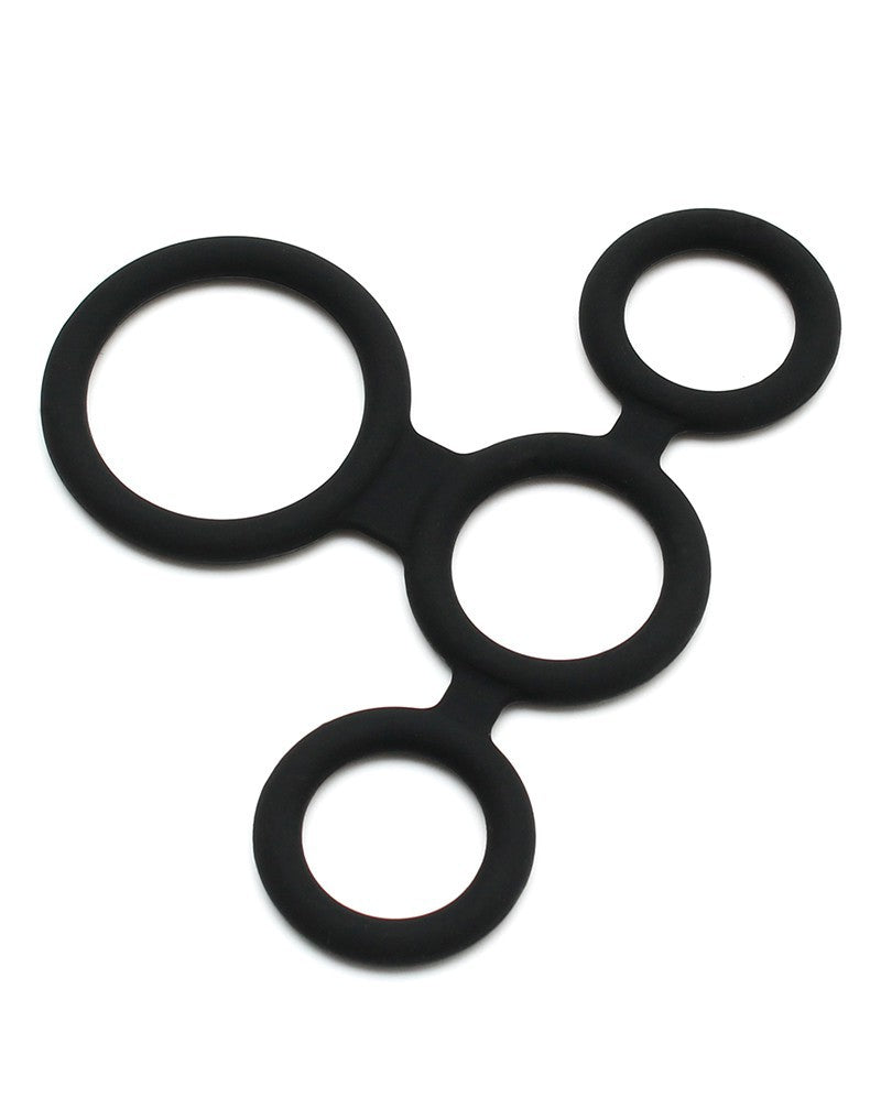 4: Rimba Latex Play - Quatro Cock Ring und Ball Splitter - Schwarz