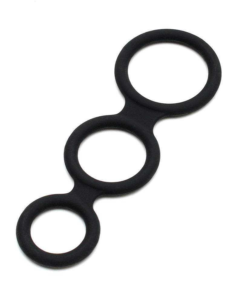 3: Rimba Latex Play - Triple Cock Ring - Schwarz