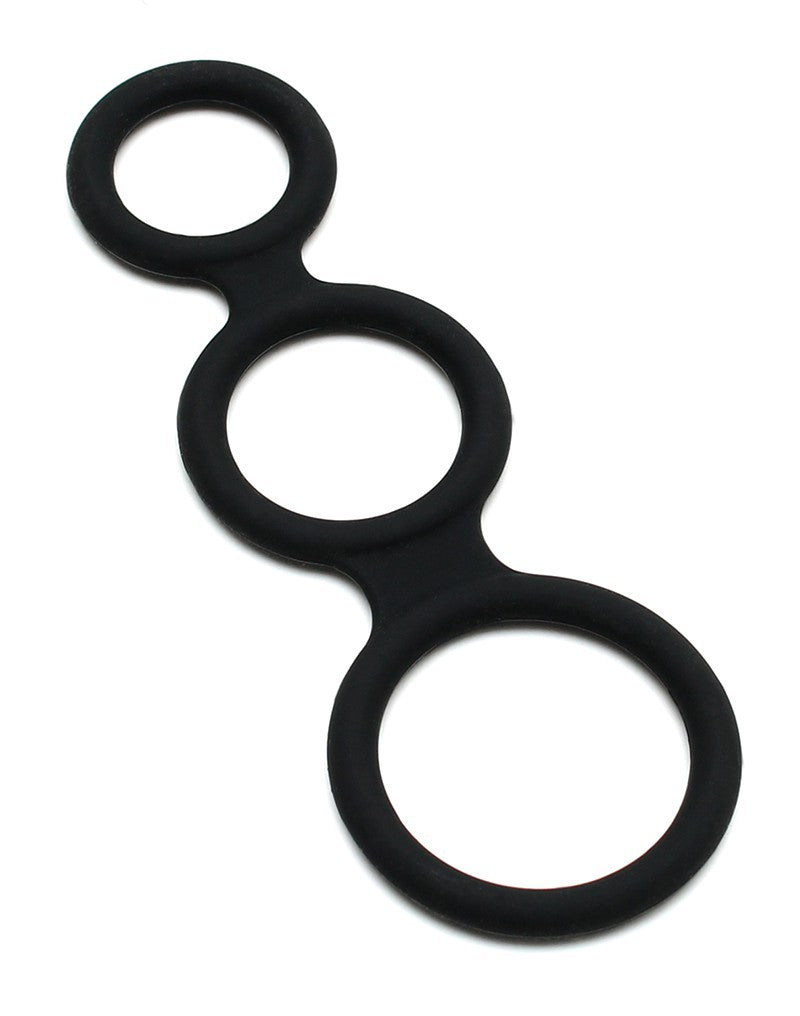 4: Rimba Latex Play - Triple Cock Ring - Schwarz