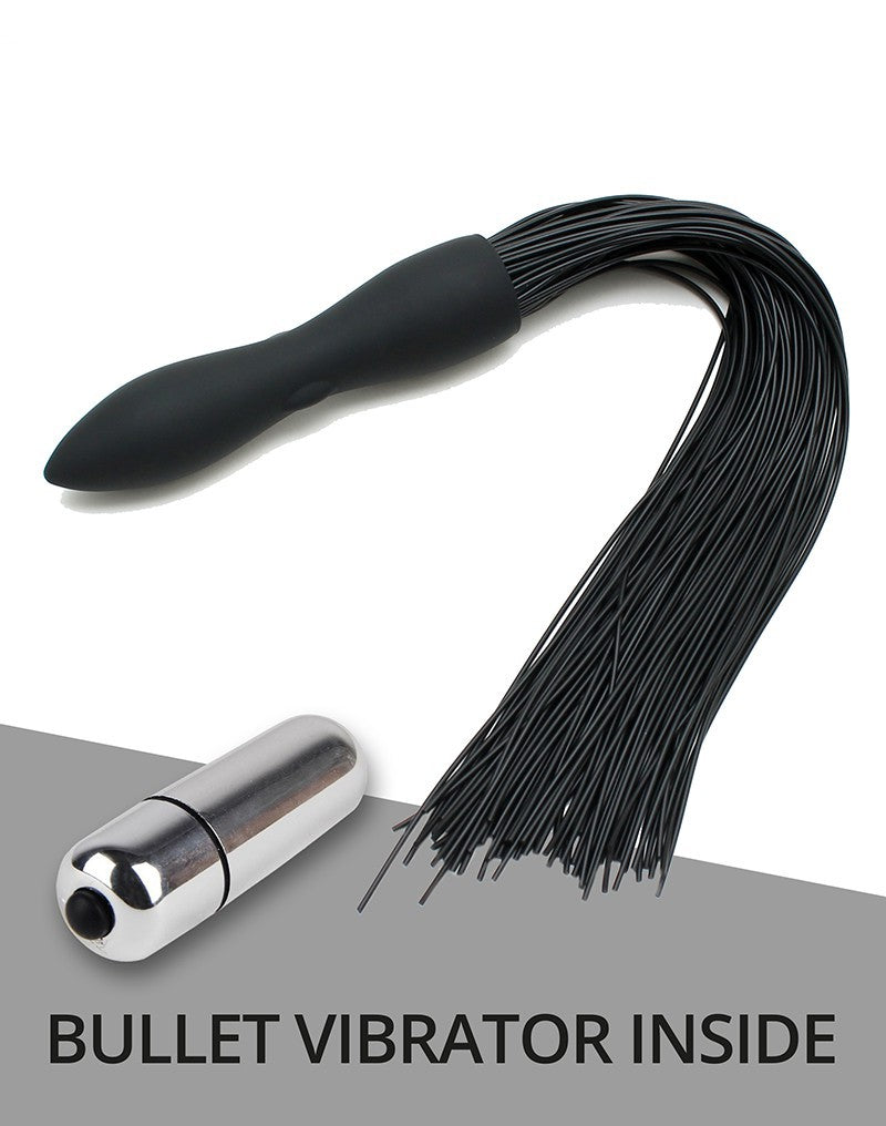 Rimba Latex Play - Peitsche mit vibrierendem Dildo - Schwarz