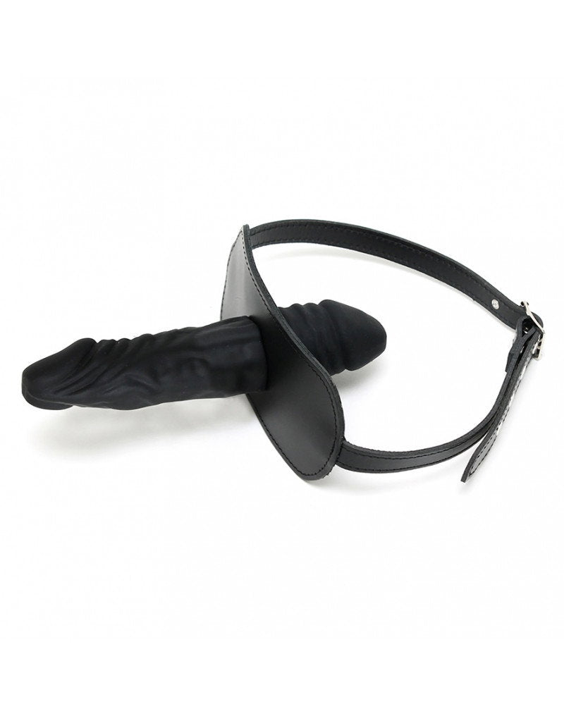 1: Rimba Bondage Play - Mundknebel mit Latex Dildo innen (4 x 6 cm) und aussen (4 x 13 cm) - Schwarz