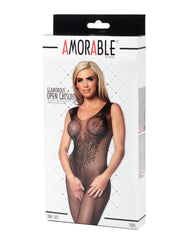 Amorable by Rimba - Offener Catsuit mit Engelsflügel-Muster - One Size - Schwarz