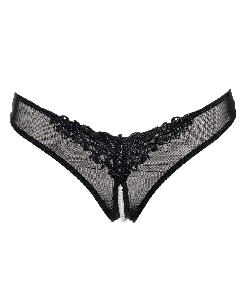 Amorable by Rimba - Offener String mit Perlen - One Size - Schwarz