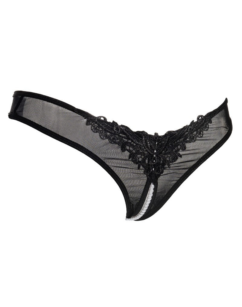 Amorable by Rimba - Offener String mit Perlen - One Size - Schwarz
