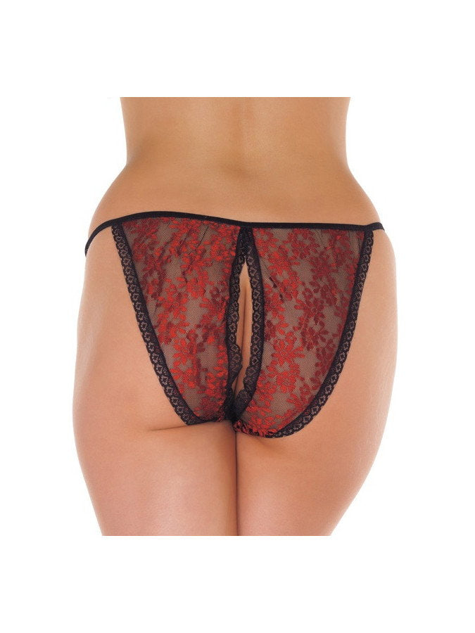 Amorable by Rimba - Open Tanga - One Size - Schwarz / Rot