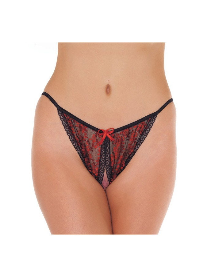 Amorable by Rimba - Open Tanga - One Size - Schwarz / Rot