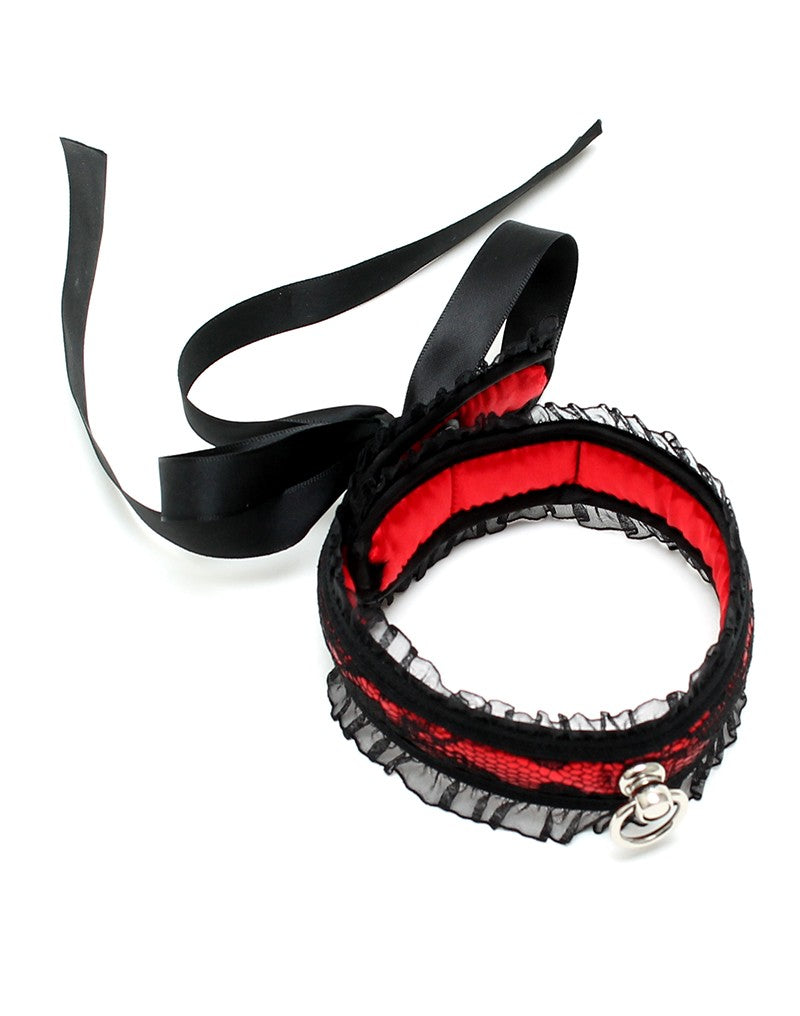 Rimba Bondage Play - Satin Look Kragen - One Size - Schwarz / Rot