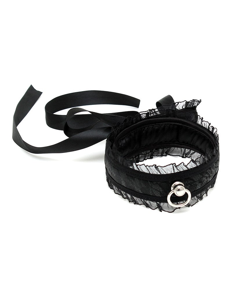 2: Rimba Bondage Play - Satin Look Kragen - One Size - Schwarz