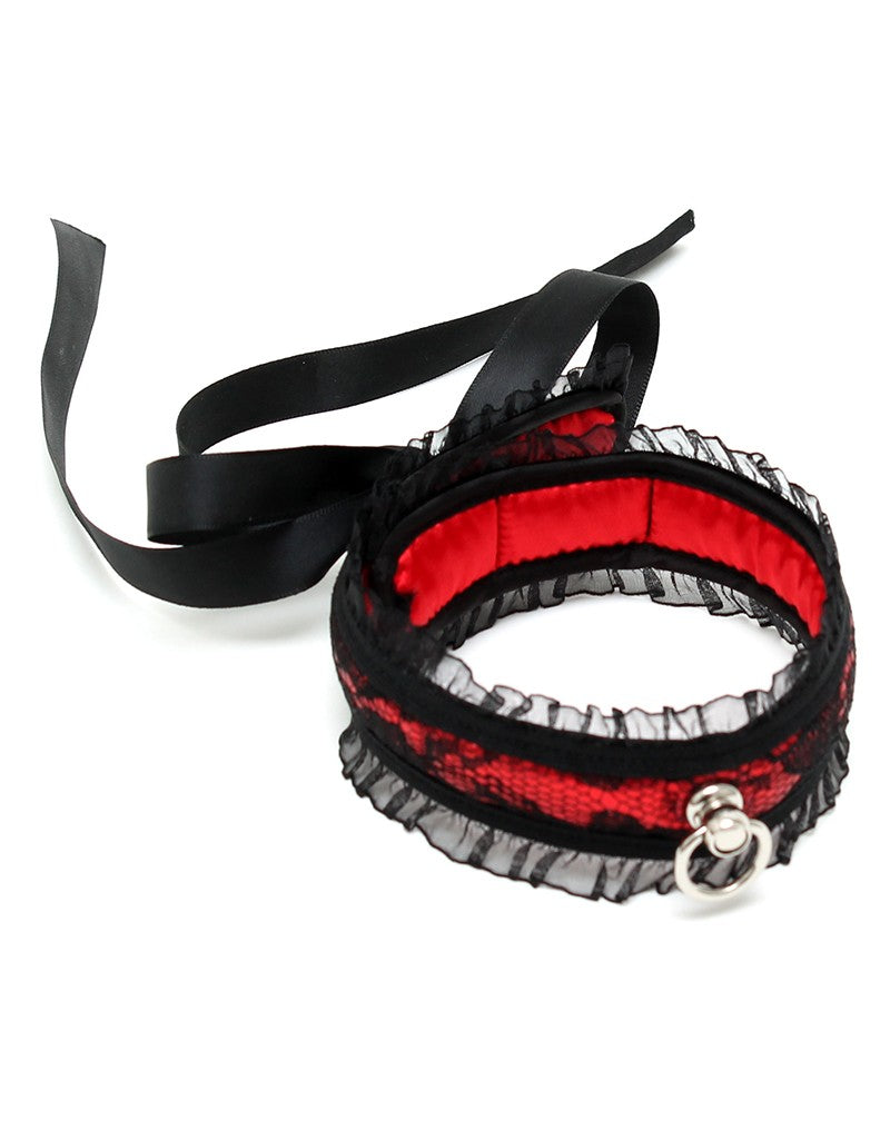 2: Rimba Bondage Play - Satin Look Kragen - One Size - Schwarz / Rot