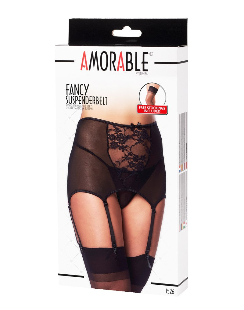 Amorable by Rimba - Strapshalter mit G-String und Strümpfen - Schwarz