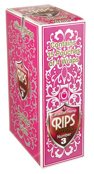 RIPS - Canadian Hemp Wraps - Number 3 - Bubble Gum - Box - 15 x 4 Stück