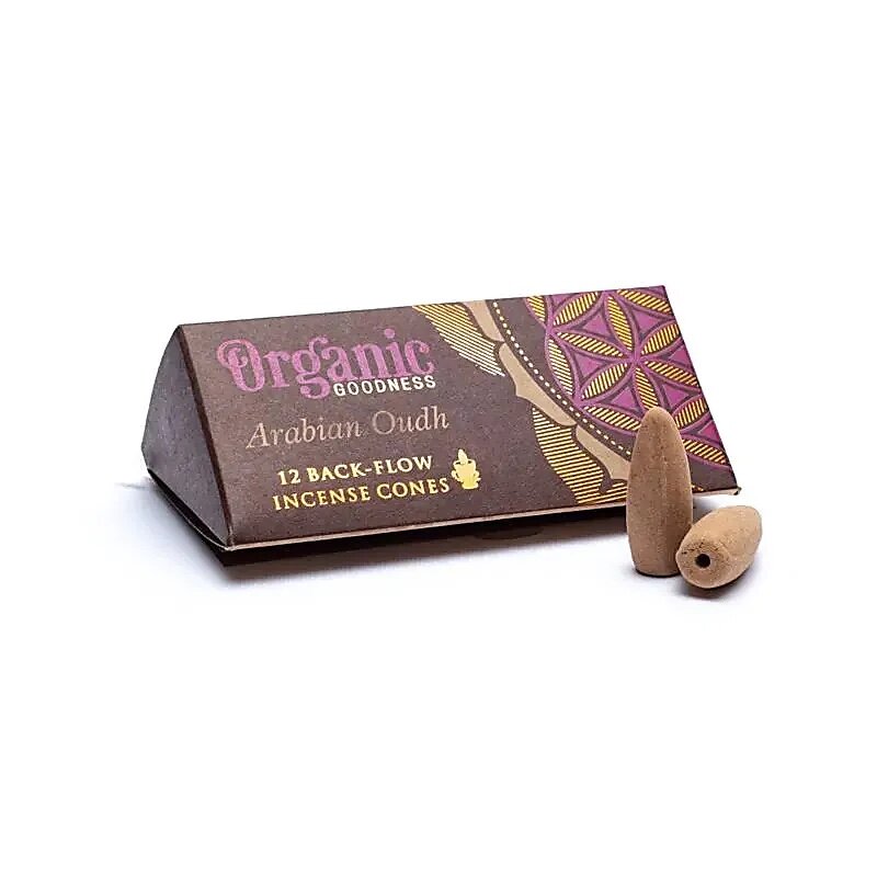 Rückfluss Räucherkegel - Organic Goodness - Arabisches Oudh - Display - 6 x 12 Stück